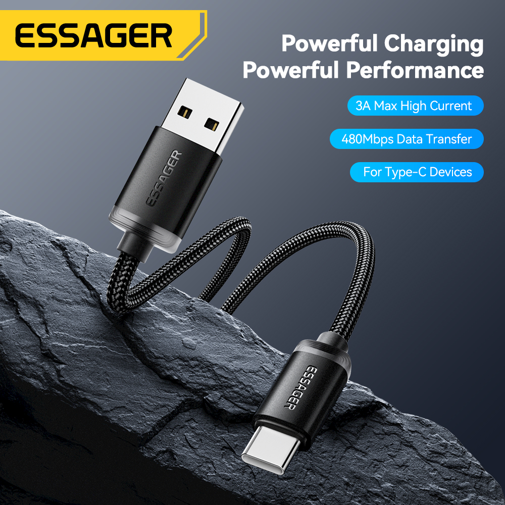Essager-Cable USB tipo C 3A, Cables de carga rápida USB A a tipo C para iPone 15, Samsung, Xiaomi, Cable cargador de datos para teléfono móvil