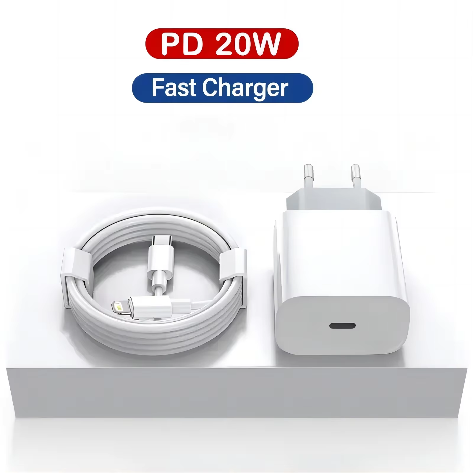 PD 20W Fast Charging EU Charger Plug with 1M/3FT Cable for iPhone iPad