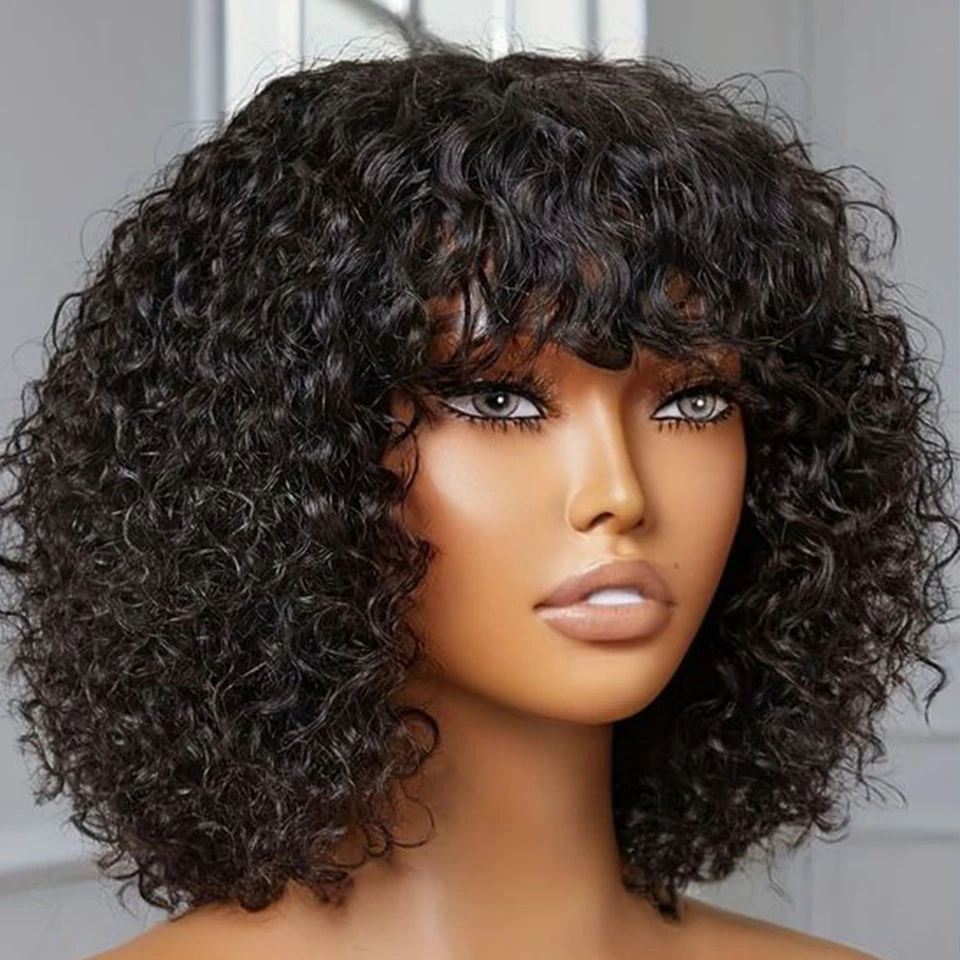 Parrucche per capelli umani Jerry ricci corti Bob con frangia Indossare per andare Parrucca senza colla Evidenzia parrucca colorata bionda con onda d'acqua miele per le donne