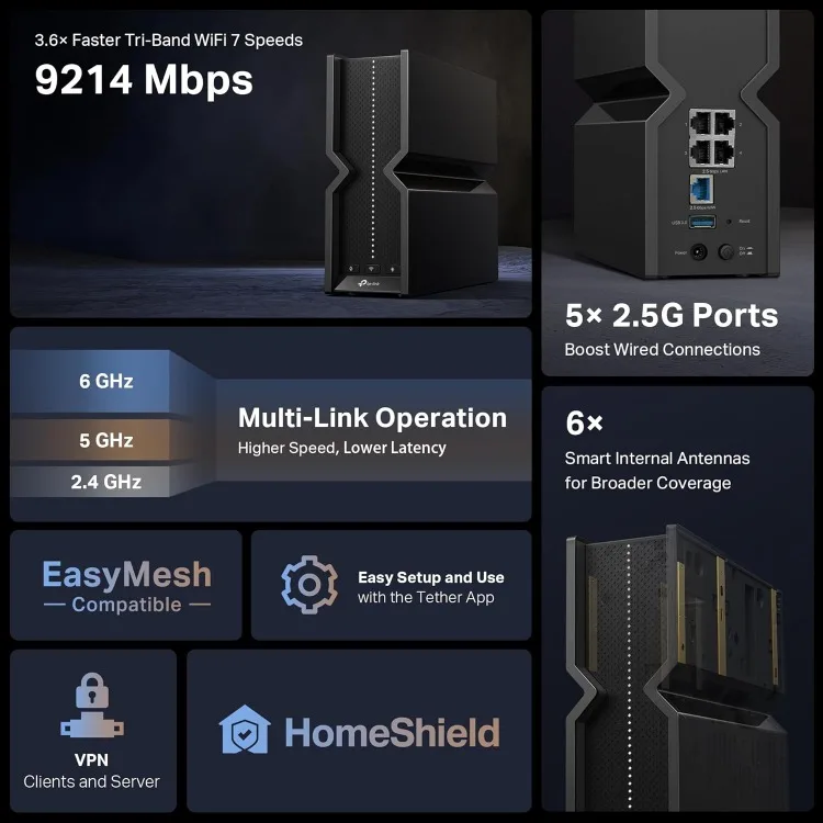 Tri-Band BE9300 WiFi 7 Router Archer BE550 | 6-Stream 9.2Gbps