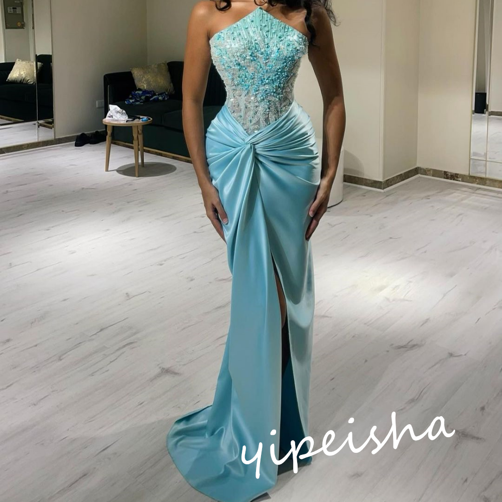 Customized Classic Modern Style Formal Evening Strapless Mermaid Beadings Bespoke Occasion  Prom Dresses