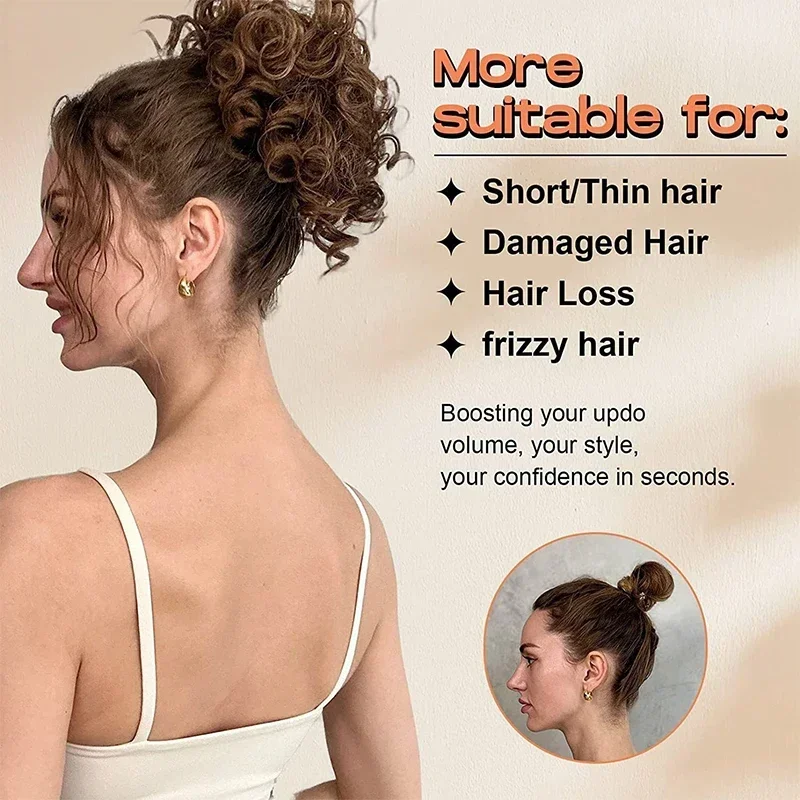Synthetic Messy Bun Chignon Extensions Short Wave Curly Elastic Drawstrin Hair Buns Ponytail 10 Inch Puffy Curly False Hairpiece