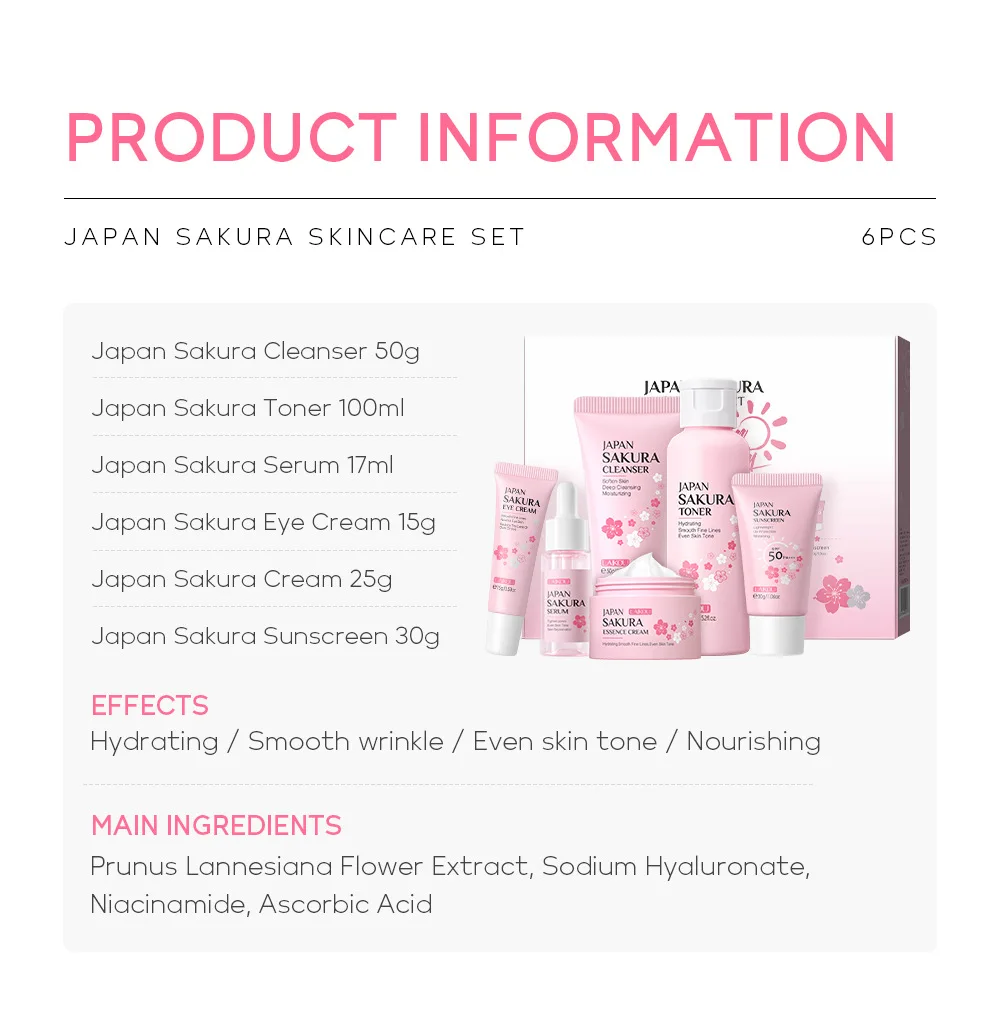 Sakura-スキンケアキット,クリーナー,トナー,セラム,アイクリーム,エッセンス,サンスクリーン,美容ギフト,日本