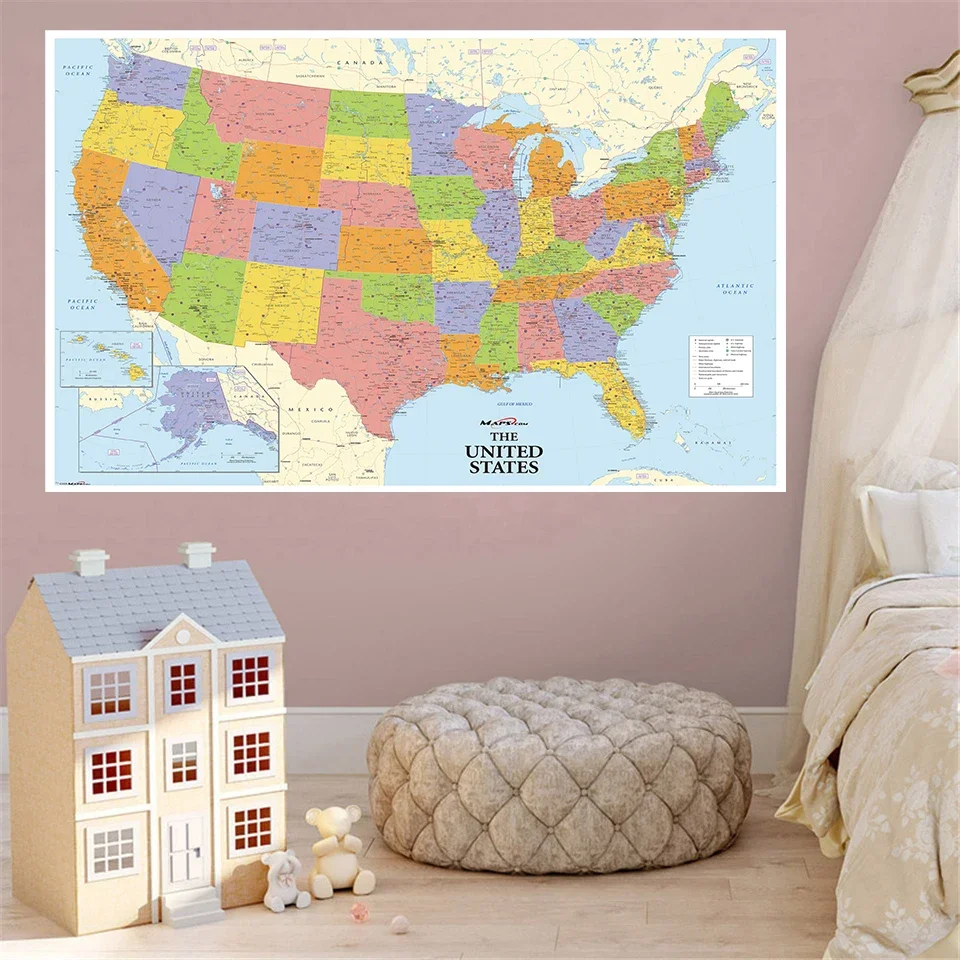 부직포 캔버스 인쇄 상세 지도, 대형 포스터, 교육 용품, 가정 장식, 225*150 cm