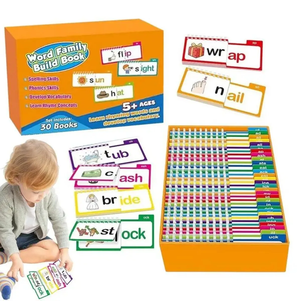 Reading Cards 30 Read and Rhyme Flipbooks Word Family Build Books Flash Cards Kindergarten Vocabulary Educational Reading Game