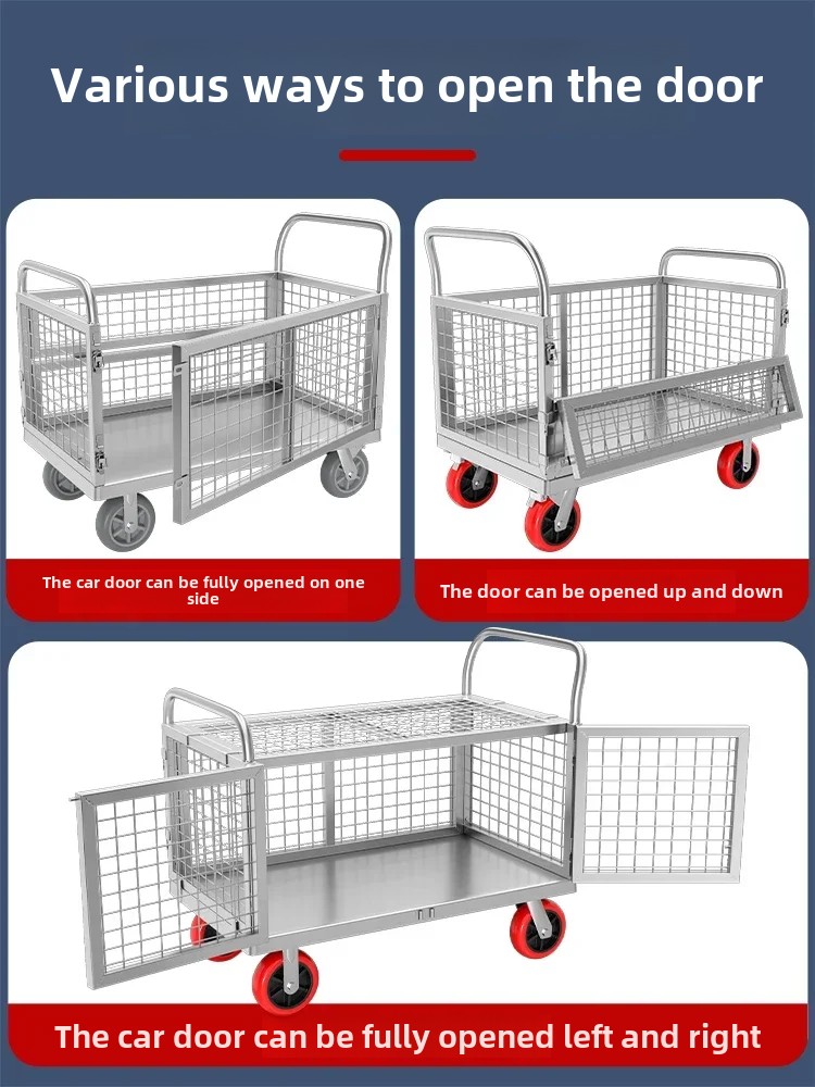 Hand Cart Handling Vehicle, Silent Folding Small , Cargo Pulling With Fence, Trailer, Stall Setting,