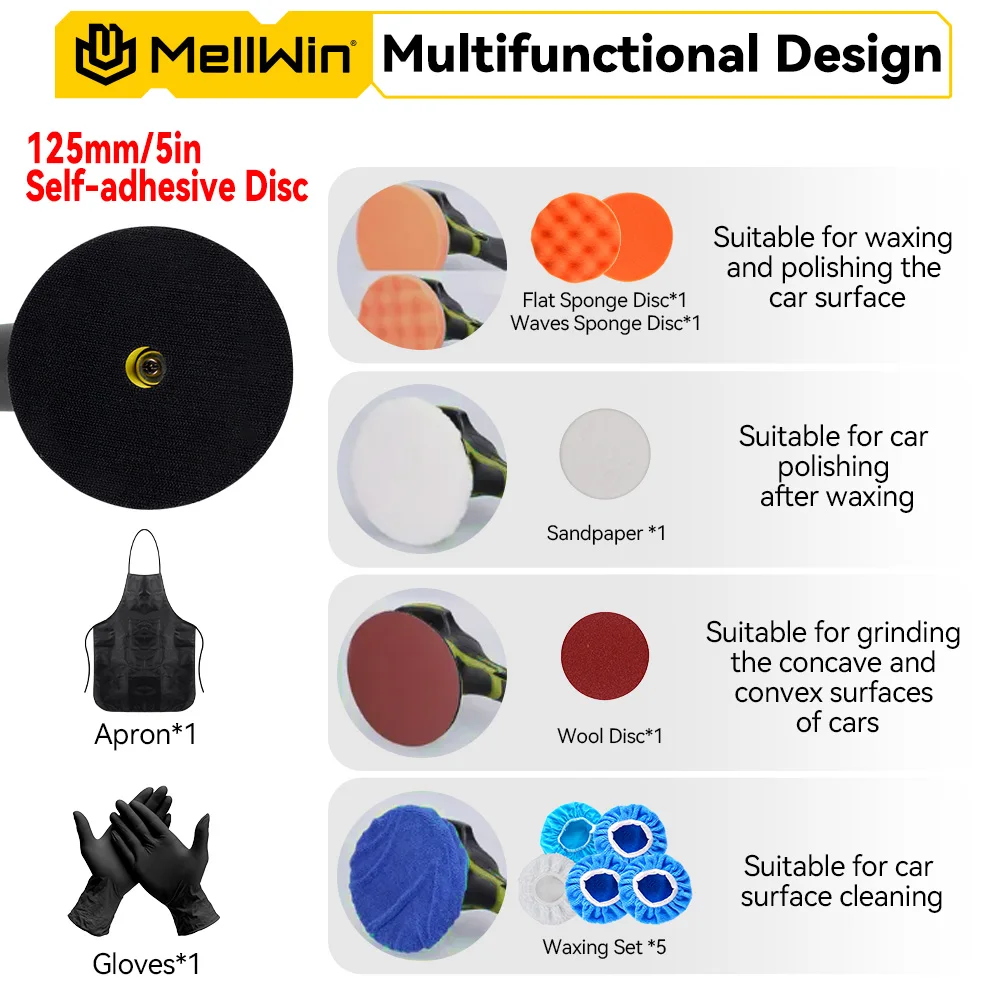 MELLWIN 5500rpm 8 Gears Digital Display Cordless Electric Car Polisher Car Polishing Waxing Sanding Machine For 12V Battery