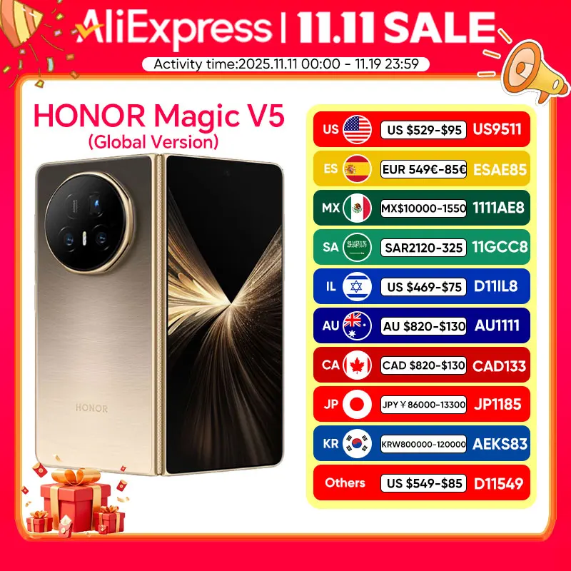 2025 nuevo HONOR Magic V5 versión Global Snapdragon 8 Elite 7,95 "pantalla OLED Dual HDR 5820mAh batería 66W con cable 50W NFC inalámbrico