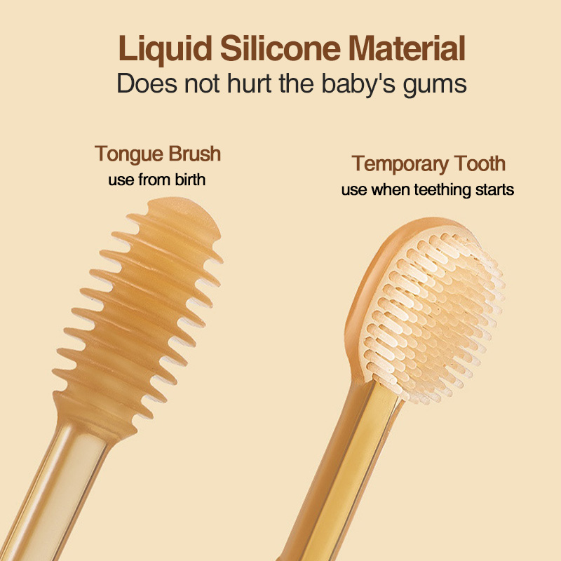 MAMIJOY 3-In-1 Baby Siliconen Tongborstel Baby Peuter Mondverzorging Tandenborstel Training Tandenborstel met Cover BPA Gratis BY11