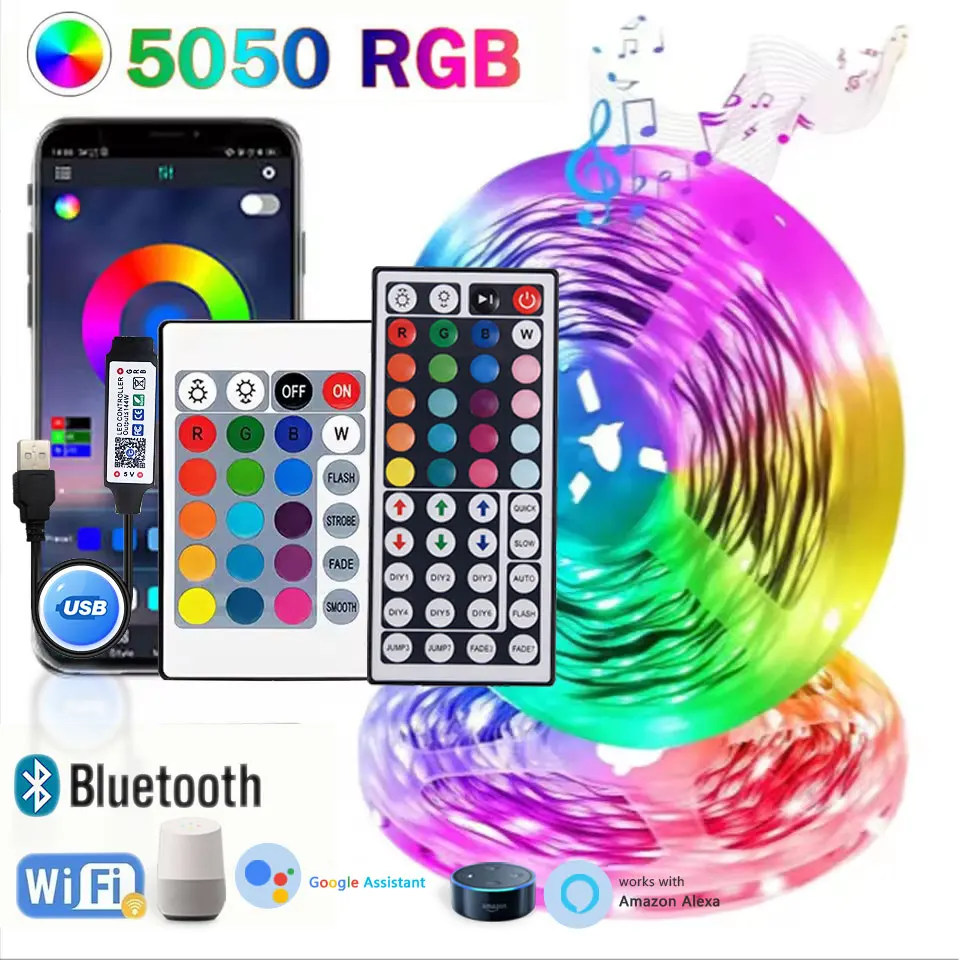 Tira de luces Led Rgb adhesiva Usb de 1-30M con Control remoto, controlador Wifi Bluetooth de 5 voltios, cinta de banda Led de 15M 25M 5M 3M 2M 4 metros