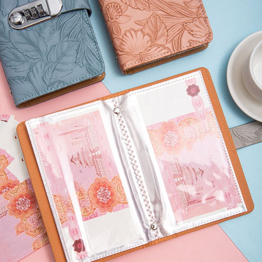 50 Blatt Geld sparen Binder PU Leder Sparhandbuch Budget Binder mit Schloss Prägung Blume Bargeld Umschläge Planer Organizer