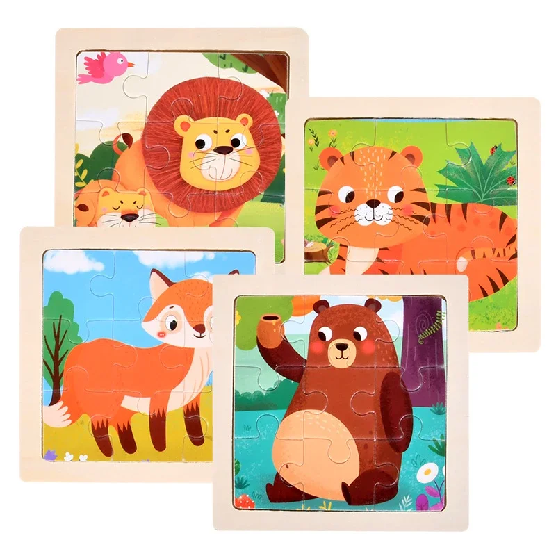 เด็กสัตว์ปริศนาไม้ Montessori เกมความรู้ความเข้าใจการ์ตูน Tangram การศึกษาการพัฒนาของเล่นเด็กของขวัญ 2 3 ปี