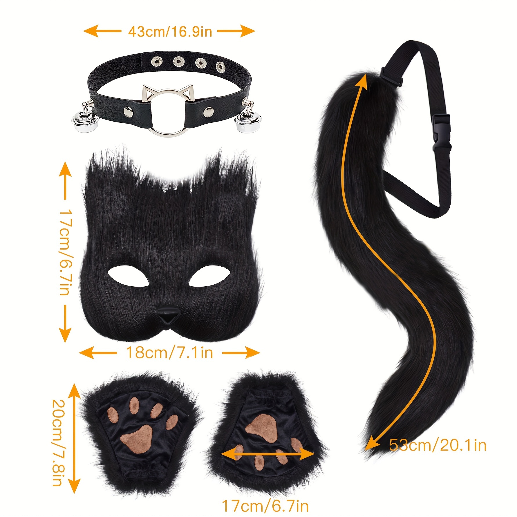 5 uds gran oferta guantes de patas de gato con cola de zorro de piel esponjosa conjunto de máscara de lobo accesorios de disfraz de Halloween accesorios de vestir para fiesta temática