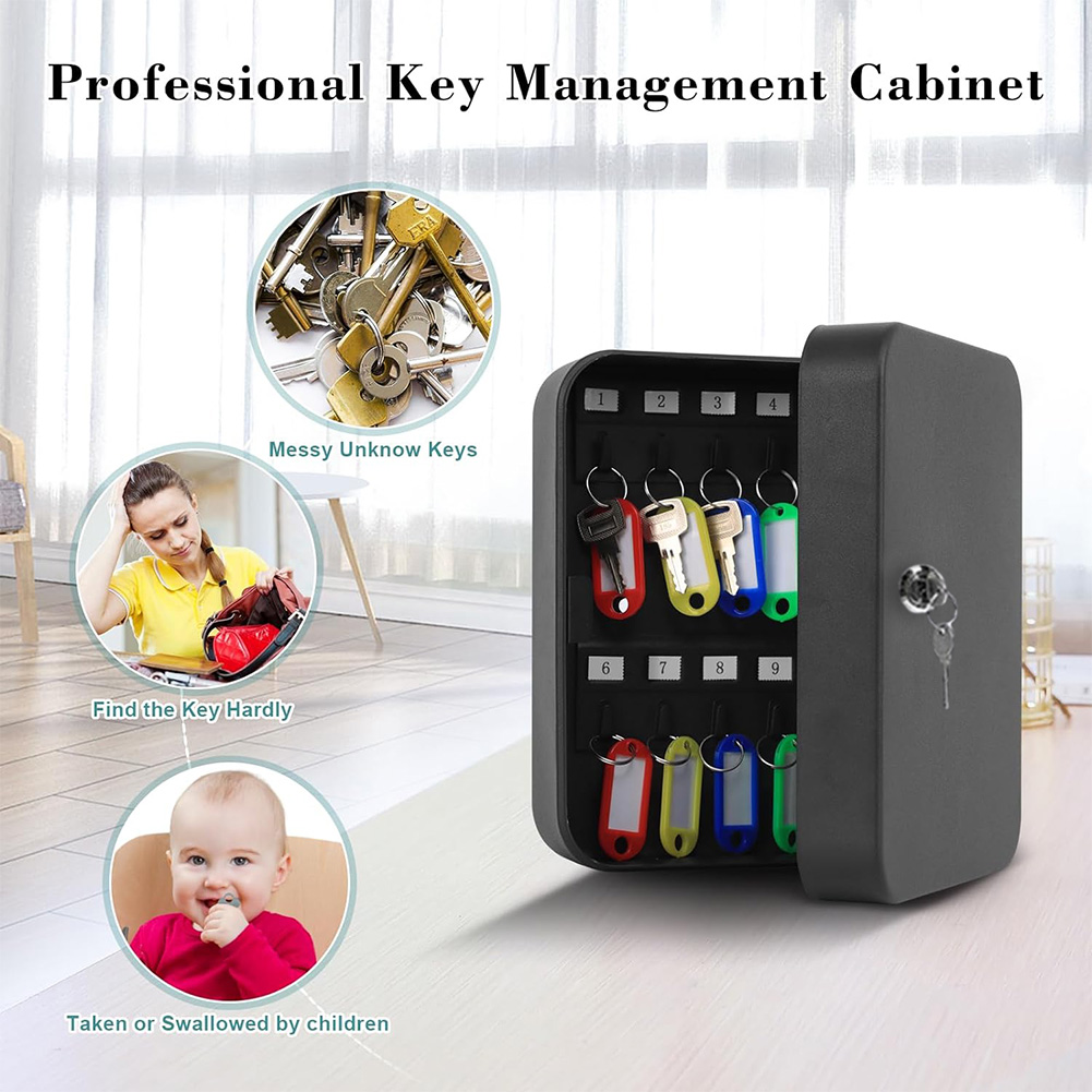 Wall Mount Key Cabinet Lock Box Digit Password Code/Key Security Lock for Home Office Key Safe Secret Storage Box Organizer