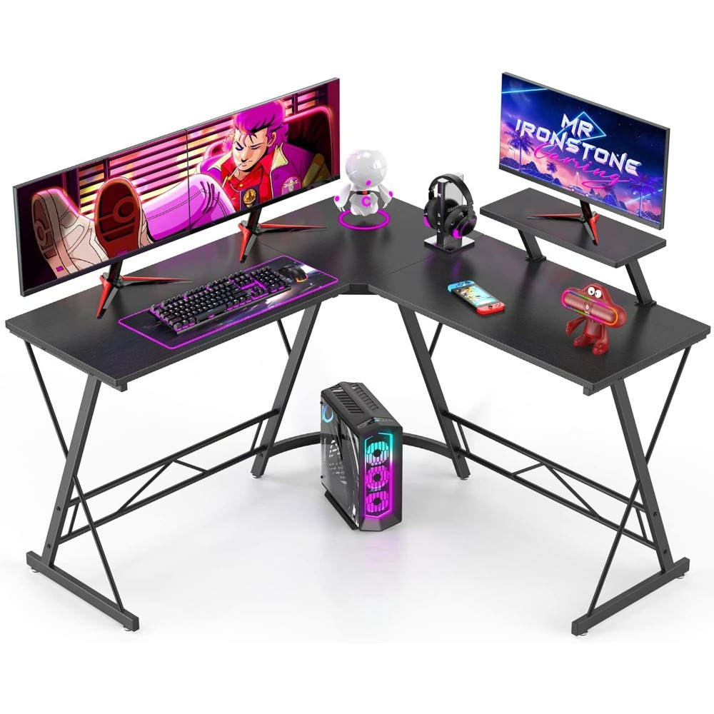L Shaped Gaming Desk Corner Computer Desk, Home Office Desks Writing Workstation with Large Monitor Stand, Easy to Assemble