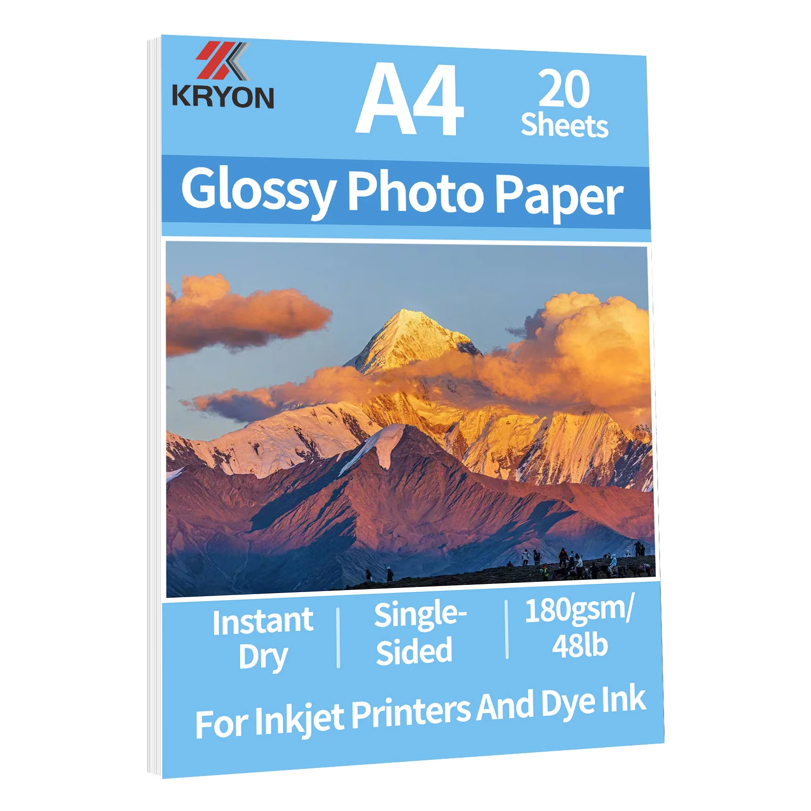 Carta fotografica lucida KRYON formato A4 8,3 x 11,7 pollici 20 fogli 48Ib 180Gsm per stampante a getto d'inchiostro