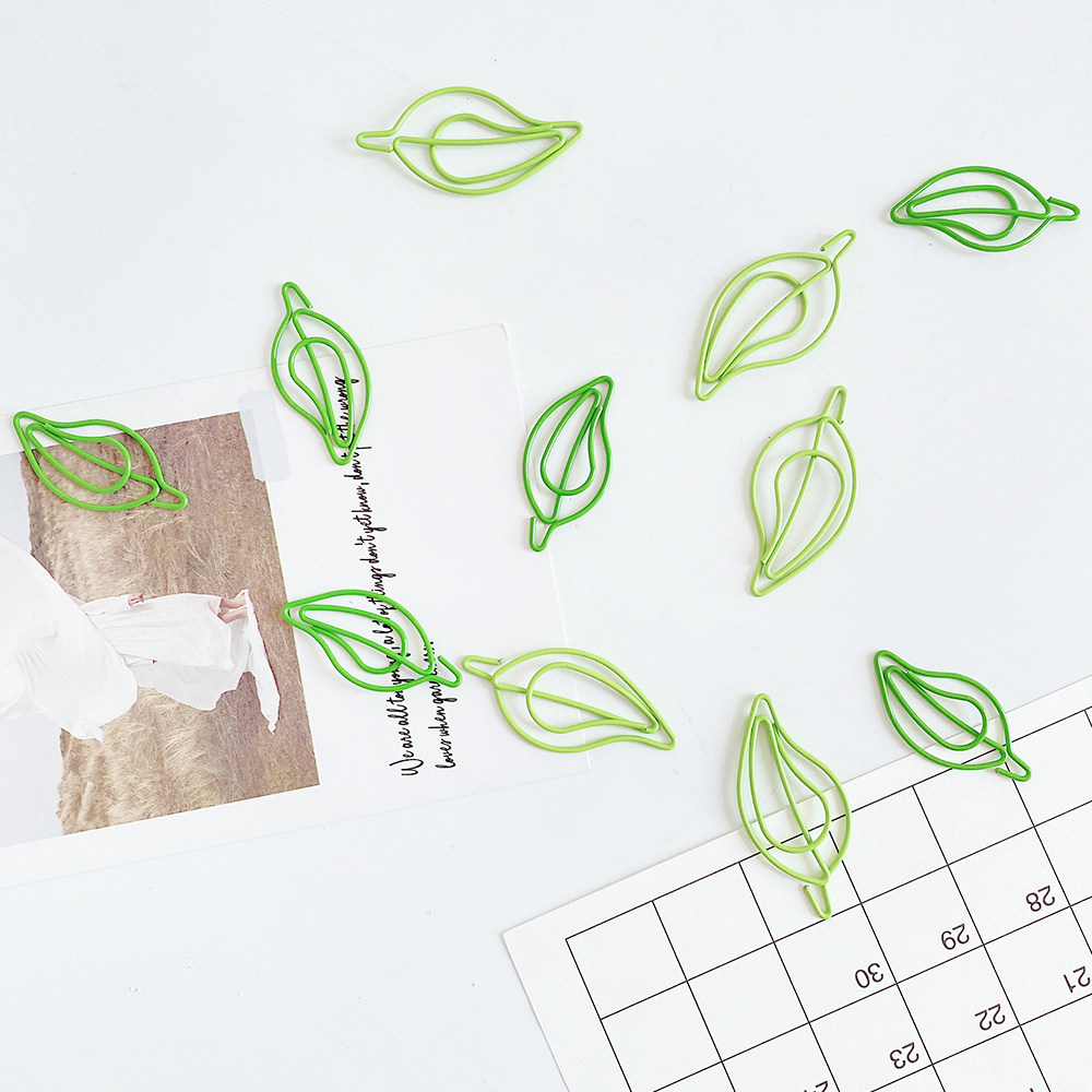 20 pcs/lot green Paper Clips Cute leaves-Shaped Stainless Steel Paper Clips book mark for Office School Supplies