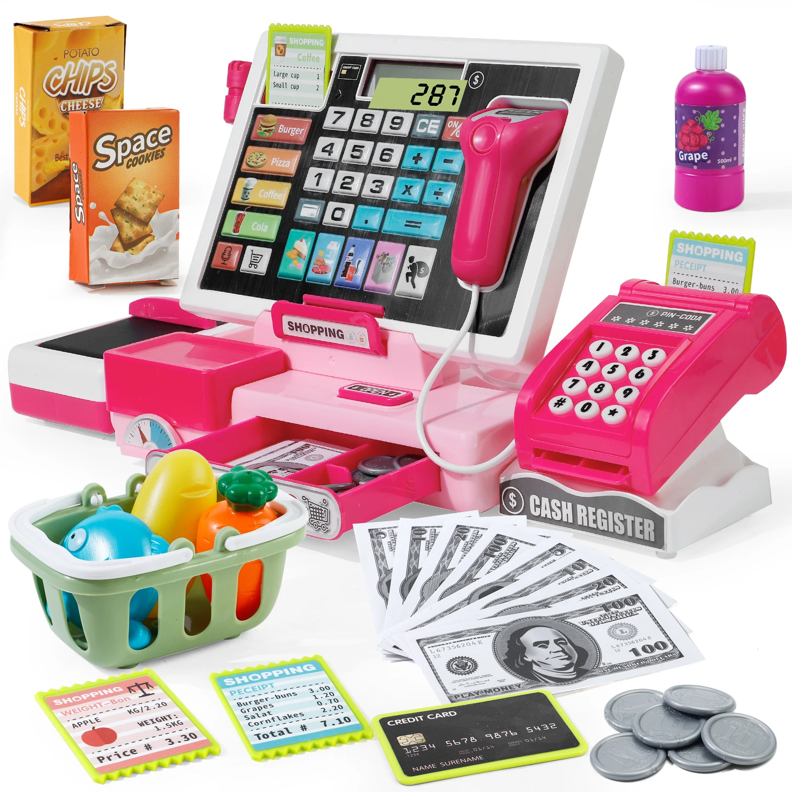 Juego de caja registradora de compras con calculadora real, tienda de juegos de imitación, juguete de aprendizaje, regalo de Navidad/Halloween/Año Nuevo