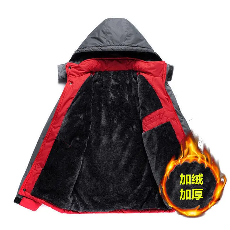 Chaqueta de lana gruesa y cálida para hombre, impermeable, para senderismo, esquí, cortavientos de terciopelo, Parkas de talla grande con capucha extraíble, invierno
