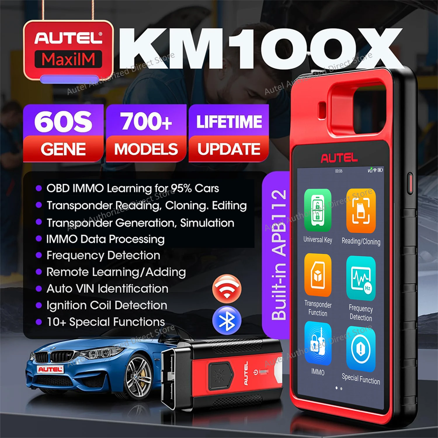 Autel-Key Fob Programming Immobilizer Tool, MaxiIM KM100, IKEY para geração 60s, OBD IMMO, aprendendo em 99% Car, 2pcs
