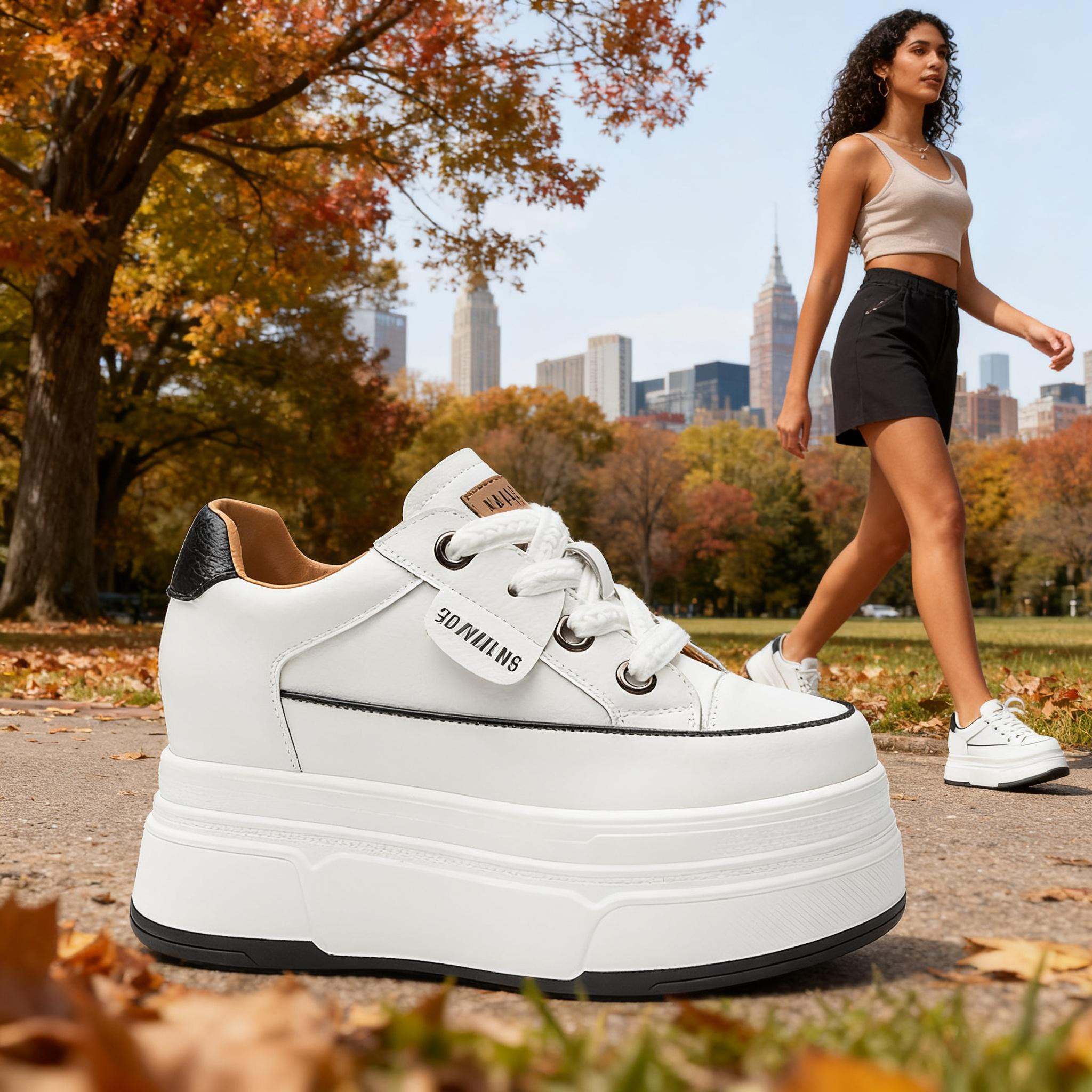 Fujin, удобные женские кроссовки на платформе 9 см, 3 дюйма, женская вулканизированная обувь из натуральной кожи, повседневная обувь на высоком каблуке на платформе