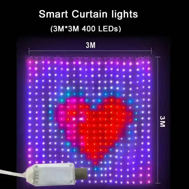 Inteligentne kurtyny LED USB Bluetooth sterowane aplikacją, sznur świetlny RGB DIY, dekoracja okienna do sypialni, Cortinas Led Inteligentes