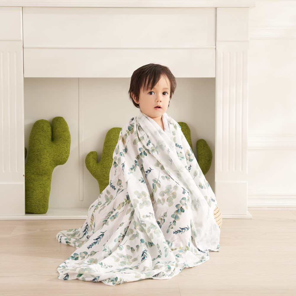 Elinfant Simpatico asciugamano per bambini con stampa morbida 120x110 cm Coperta fasciatoio in mussola per bambini in cotone di bambù