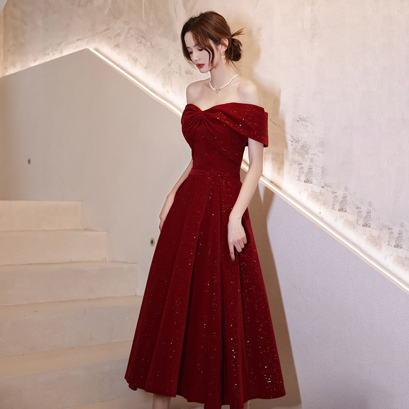 DongCMY ใหม่หนึ่งไหล่ชุดราตรีคอเรือหมั้น Boho ชุดมักจะสวมใส่ Elegant Red PARTY Dresses สําหรับผู้หญิง 2025