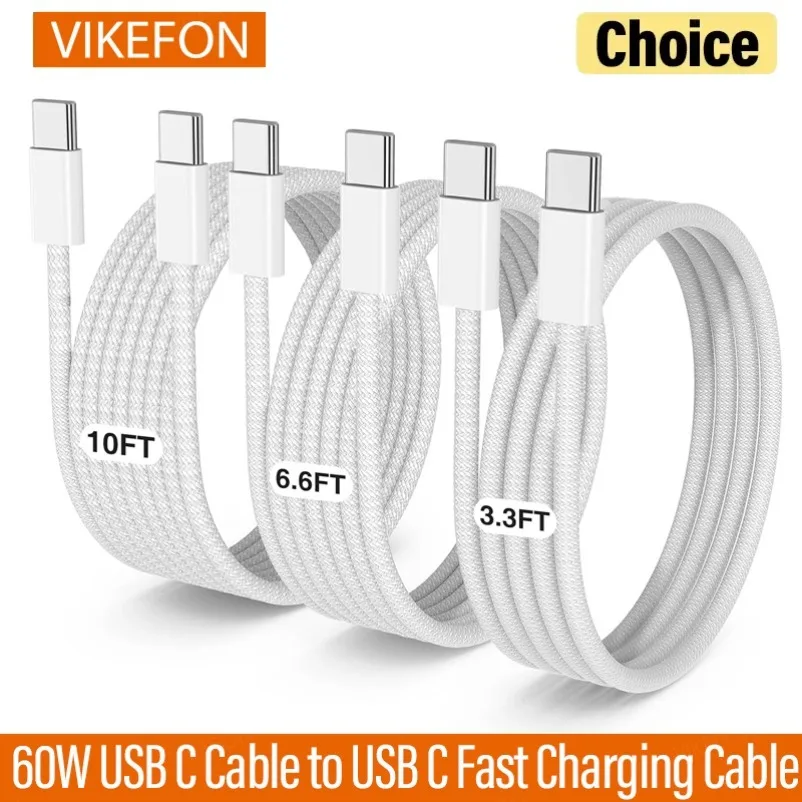 VIKEFON Cable USB C a USB C 60W Cable cargador de carga rápida compatible con carga rápida para iPhone 16 15 Samsung Xiaomi Huawei, etc.