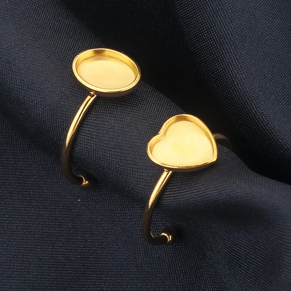 10 Uds. Ajustes de anillo abierto de acero inoxidable ajustables Base en blanco bisel cabujones anillos para materiales de joyería hacer dedo DIY