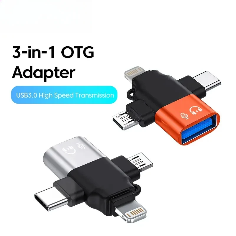 Adapter OTG 3 w 1 USB3.0 na Micro USB/Typ C/Lightning Konwerter dla iphone Xiaomi Samsung Mysz Klawiatura U Pendrive