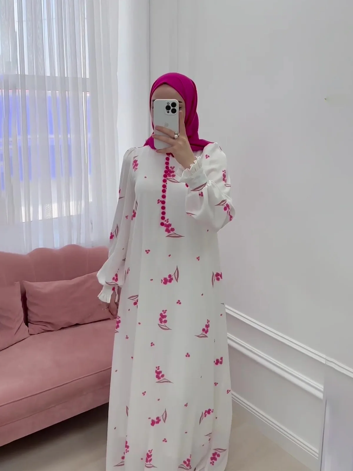 Vestido de fiesta musulmán Eid para mujer, Vestidos largos con estampado dulce, Vestidos largos con botones de Ramadán, Marruecos, Dubai, Turquía, Jalabiya 2024