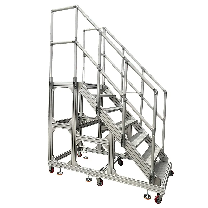 Magazzino industriale in fabbrica Scale per passerelle in alluminio Piattaforma per scale in alluminio Sistema di riparazione Scale per piattaforma con ruote