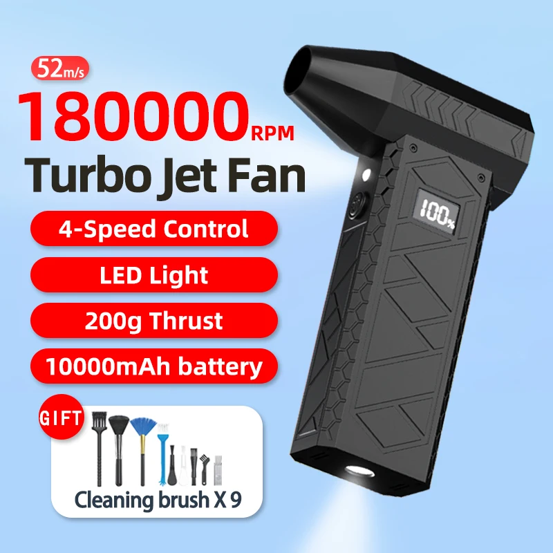 180000 RPM Mini Turbo Jet พัดลมไฟฟ้า Air Duster ปรับความเร็วลม Turbo Violent Blower ชาร์จไฟได้พร้อมรถทําความสะอาด