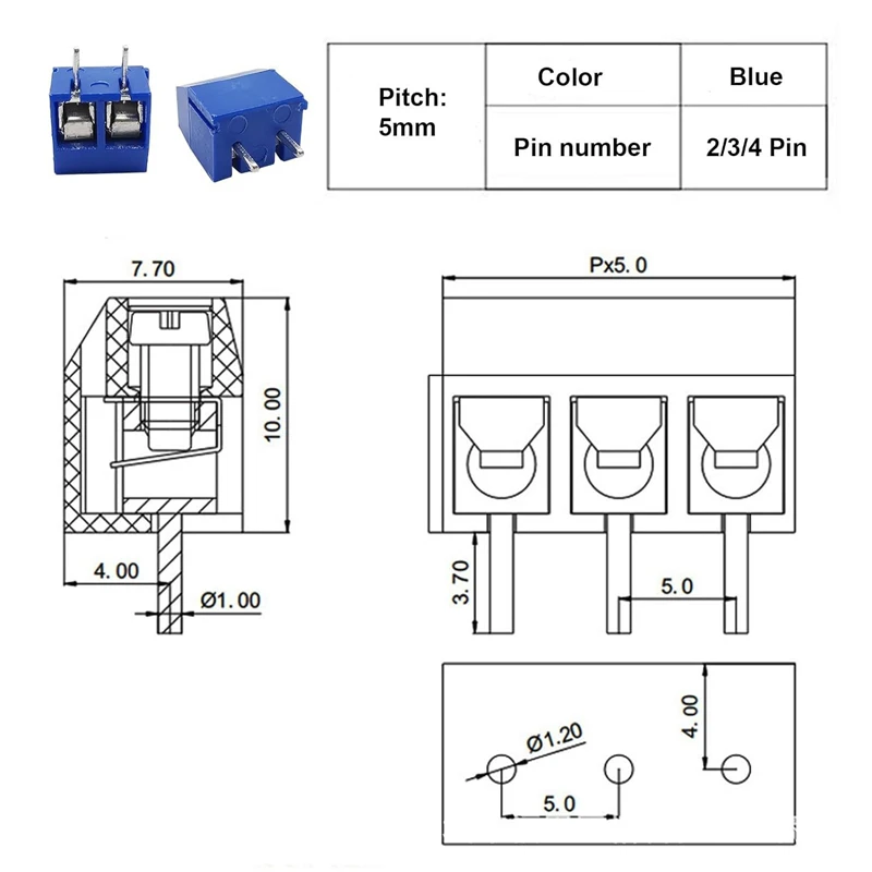 100pcs KF301-2P3P4P pcb klemmen block 5,08mm klemmen block spleißbare plug-in kit box