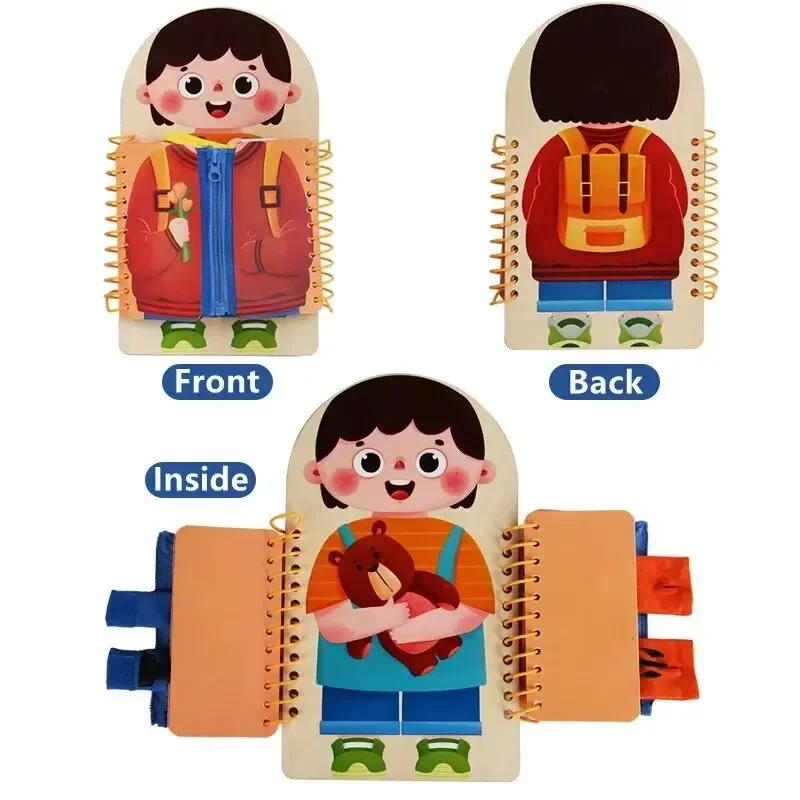 Montessori ของเล่นการศึกษาเด็กทักษะชีวิตผูกเชือกผูกรองเท้าซิปหัวเข็มขัดไม้ Multi-Layer Busy BOARD ปริศนาของขวัญ