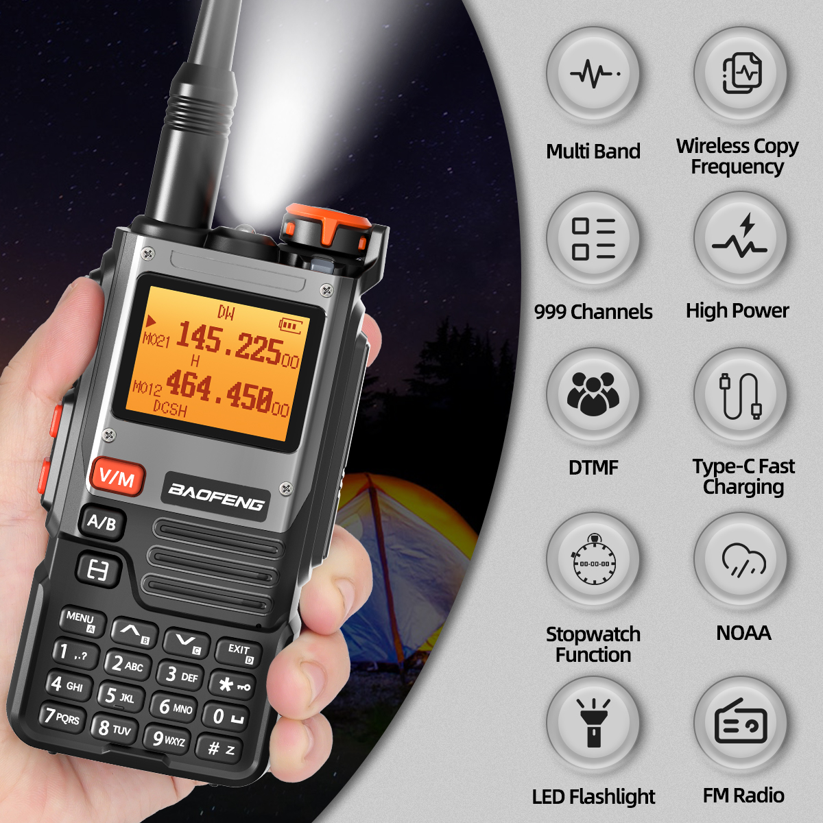 Baofeng-walkie-talkie Multibanda con frecuencia de copia inalámbrica tipo C, UHF, VHF, DTMF, NOAA, AM, 999 canales, UV-K61, UV-5R, UV, K5(8), Radio Ham, UV-K6
