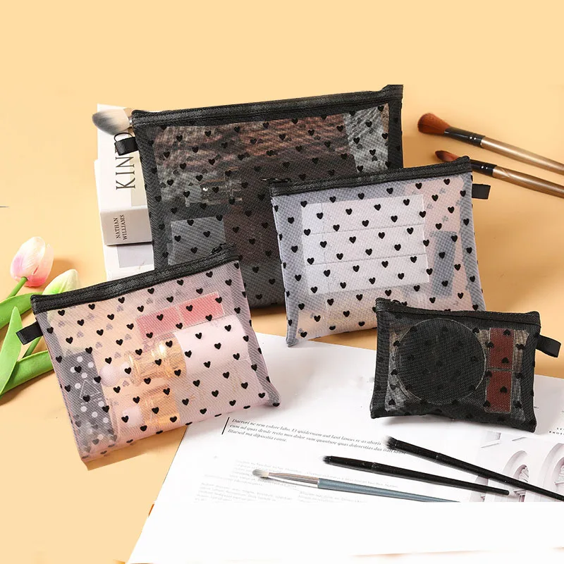 1pc Mesh Clear Cosmetic Bags Small Large Black Makeup Bag Women Travel Toiletry Organizer Lipstick Storage Pouch Pencil Case