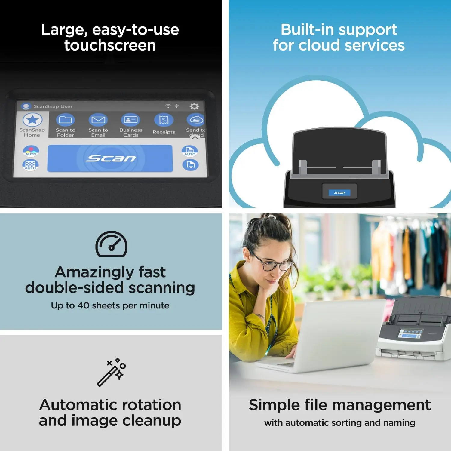 ScanSnap iX1600 Wireless or USB High-Speed Cloud Enabled Document, Photo & Receipt ScannerNEW