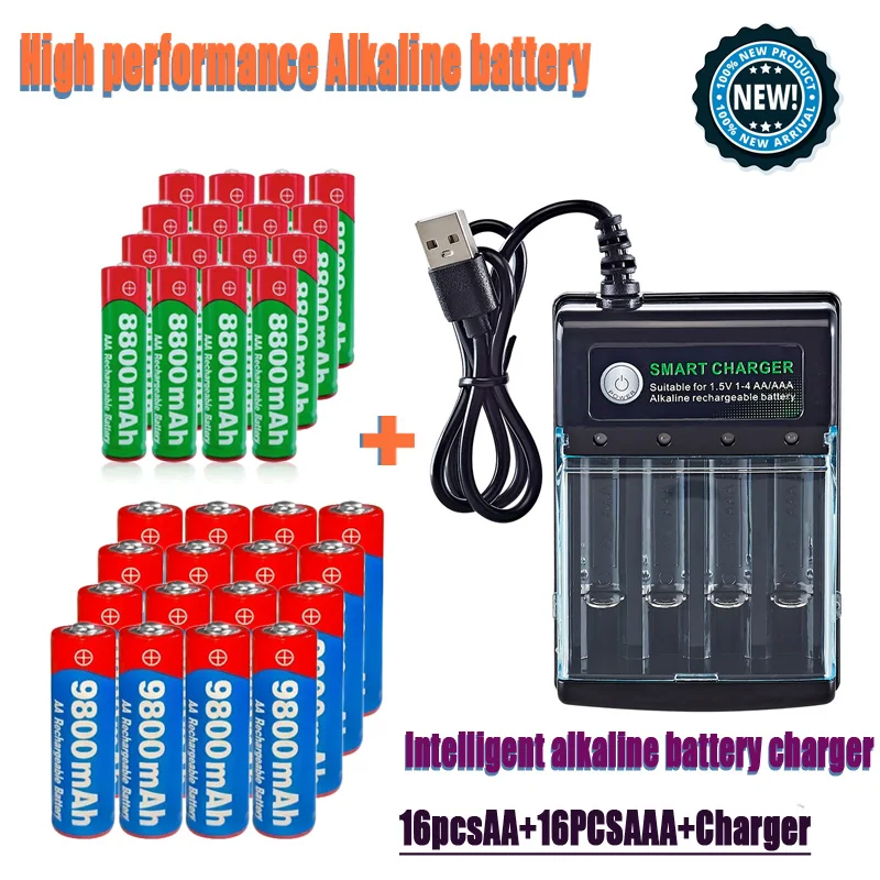 1.5V AA9800Mah+AAA 8800Mah smart Charger HighPerformance Rechargeable Battery for Computer Clock RadioVideo Game Electronic toys