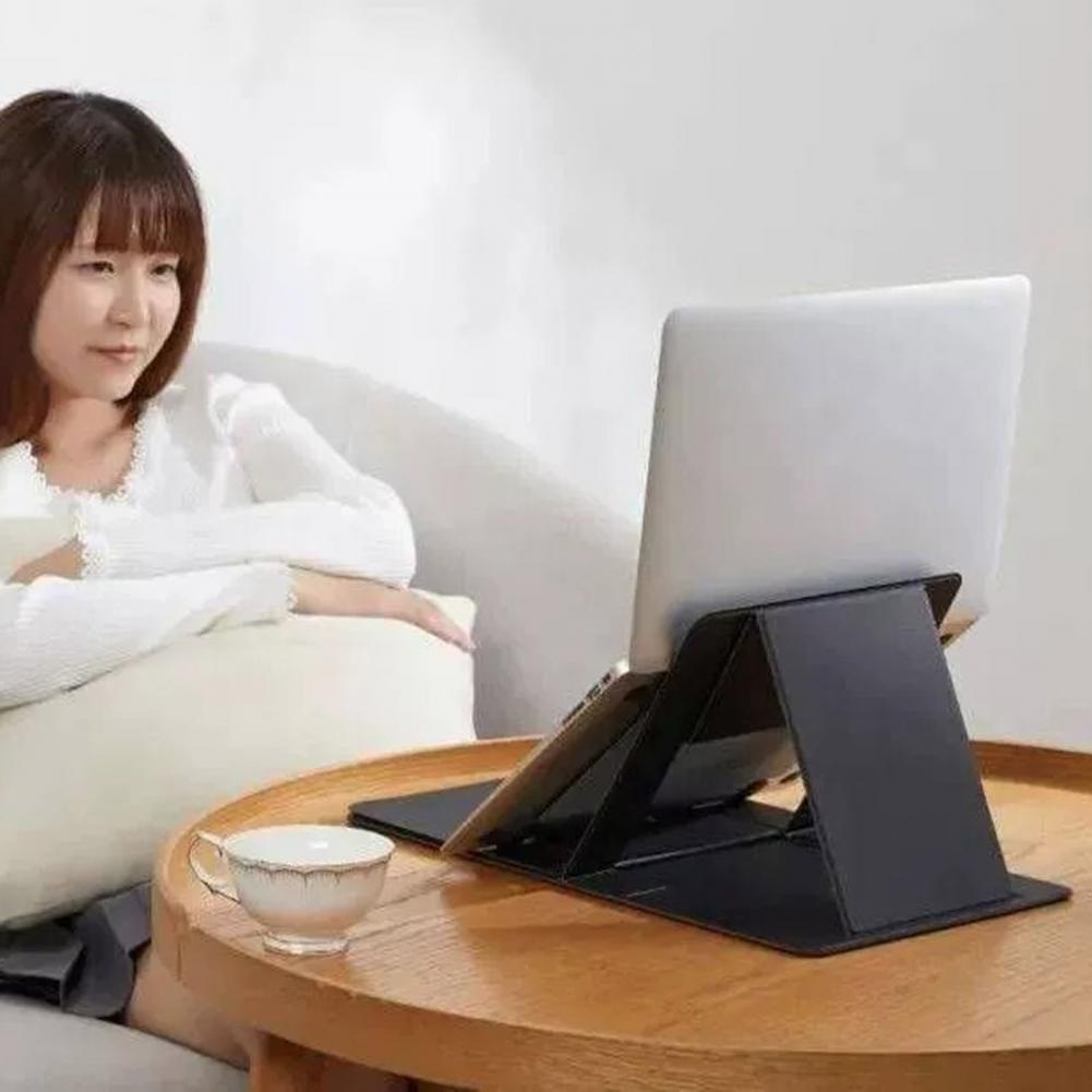 Fake Leather Wood Laptop Stand Foldable Computer Support Stand Adjustable Small Magnetic Laptop Desk Bed