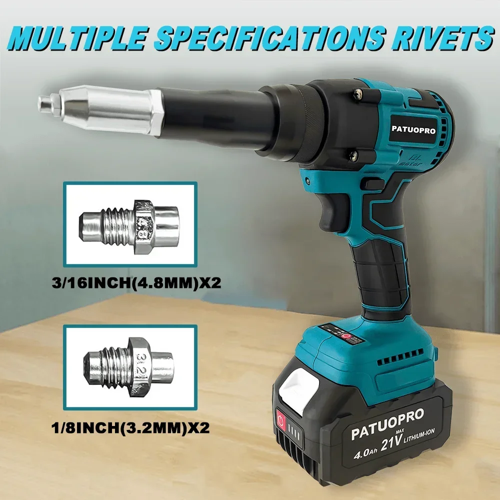 2.4-5.0mm Brushless Rivet Nut Gun Cordless Electric Riveter Gun Insert Riveting Tool Handheld Power Tool For Makita 18V Battery