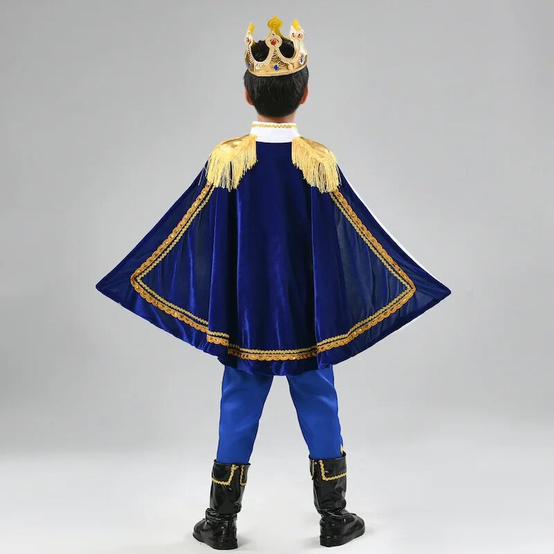 Disfraz de Carnaval de Rey para niños de 7 piezas, conjunto completo de Príncipe Real Medieval, trajes para fiesta de cumpleaños de Halloween, vestido elegante