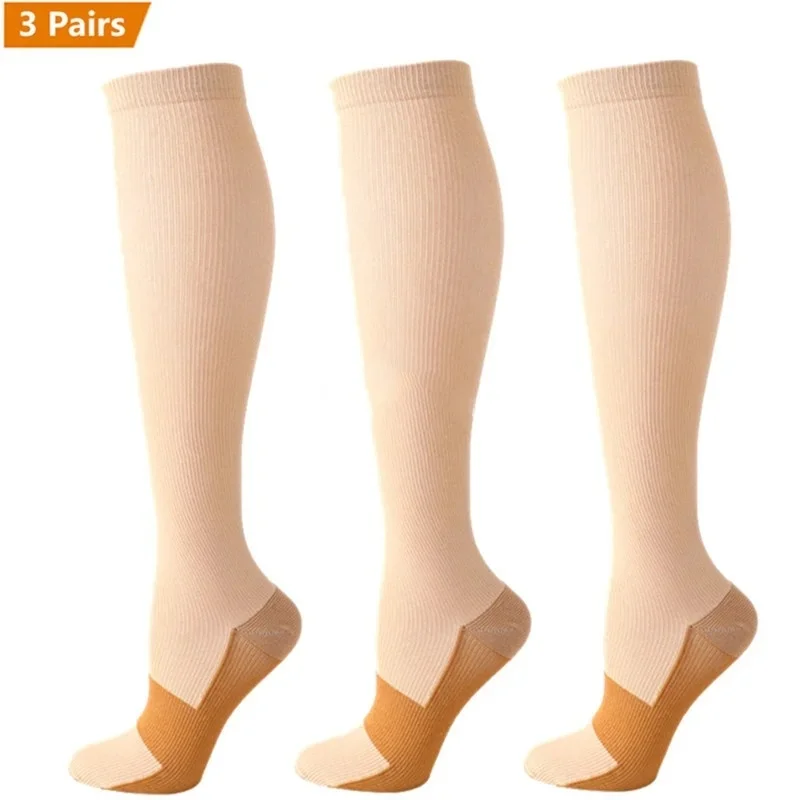 3 pares de calcetines de compresión de cobre para mujeres y hombres, antifatiga, alivio del dolor, medias de compresión graduadas Unisex hasta la rodilla, 15-20 MmHg