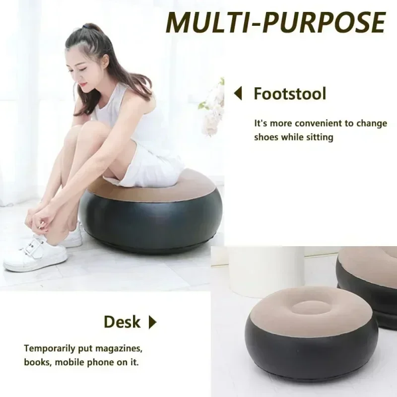 Lazy Couch Sofas Inflatable Chair Foldable Recliner Outdoor Sofa Bed Footstool Portable Folding Air Bed Lunch Lounge Chair Set