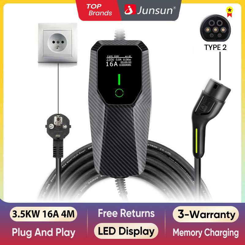 Junsun-cargador ev wallbox para coche, dispositivo de carga rápida de 7kW, 32A, 3,5 kW, 16A, 3 fases, 11kW, 16A, 22kW, 32A, tipo 2 cargador coche dispositivos eléctricos de coche tipo 2 cargador cable carga coche tipo