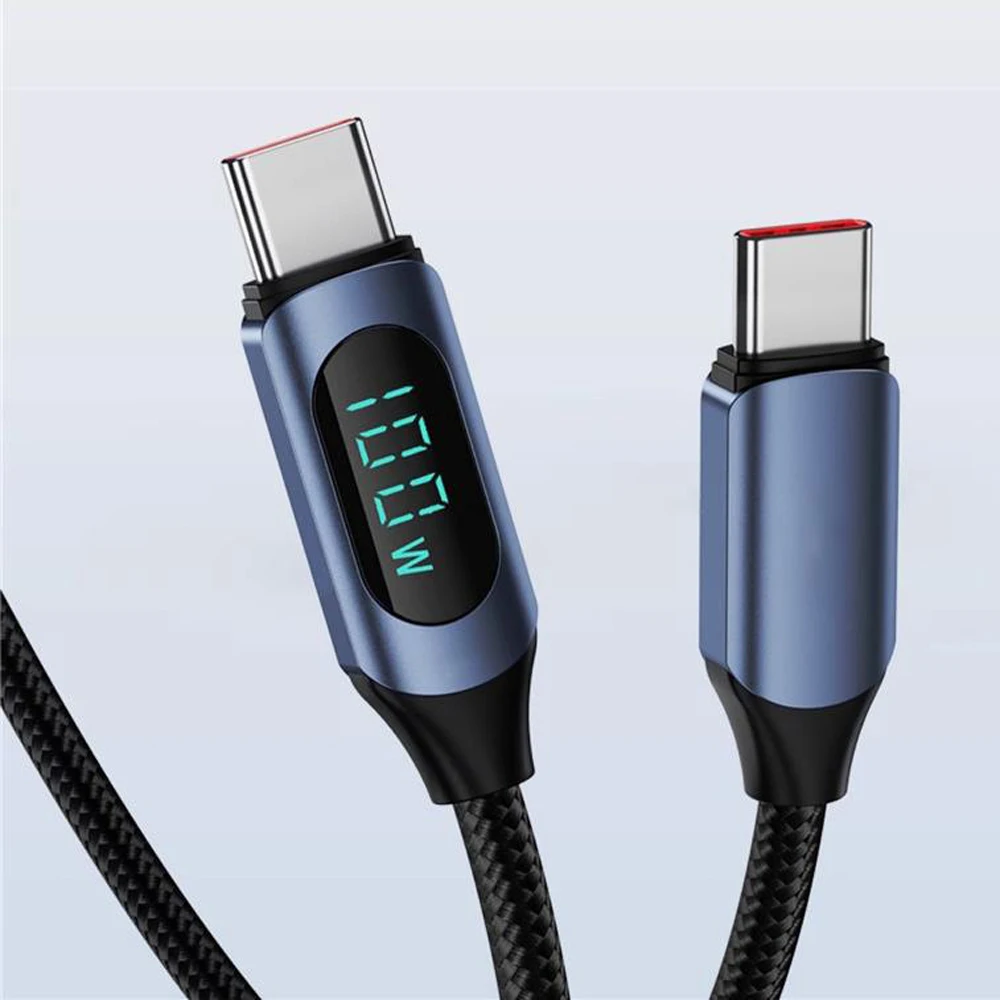 100W 1m/2m tipo C a tipo C PD cargador rápido USB C a USB C Cable de pantalla para Xiaomi POCO Huawei Cable de datos