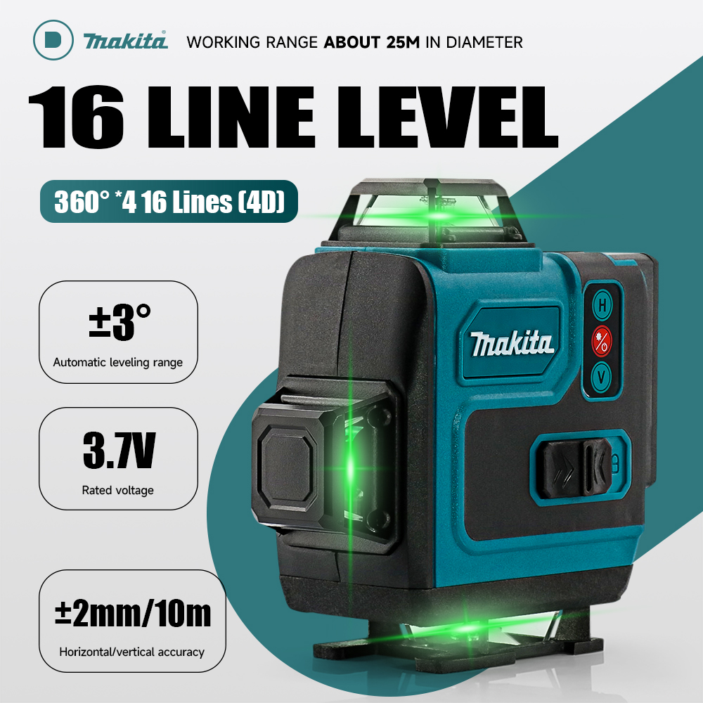 Makita High-Precision 16-Line Laser Level Green Light Laser 360° Remote Control High-Precision Wall-Mounted Portable Tools