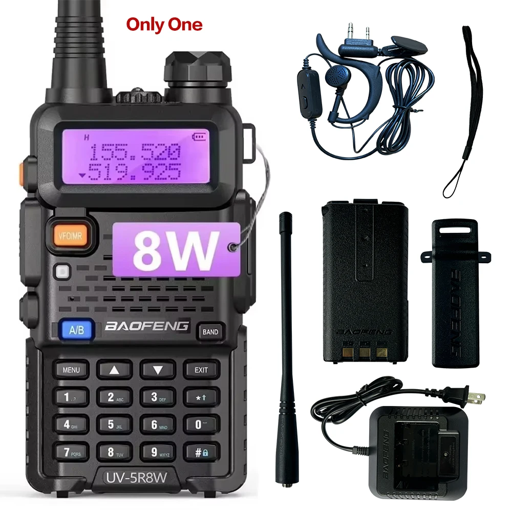 1/2PCS BaoFeng UV-5R 8W Tri-Power Walkie Talkie High Power Dual Band Long Range 128 CH Portable Handheld UV 5R Ham Two Way Radio