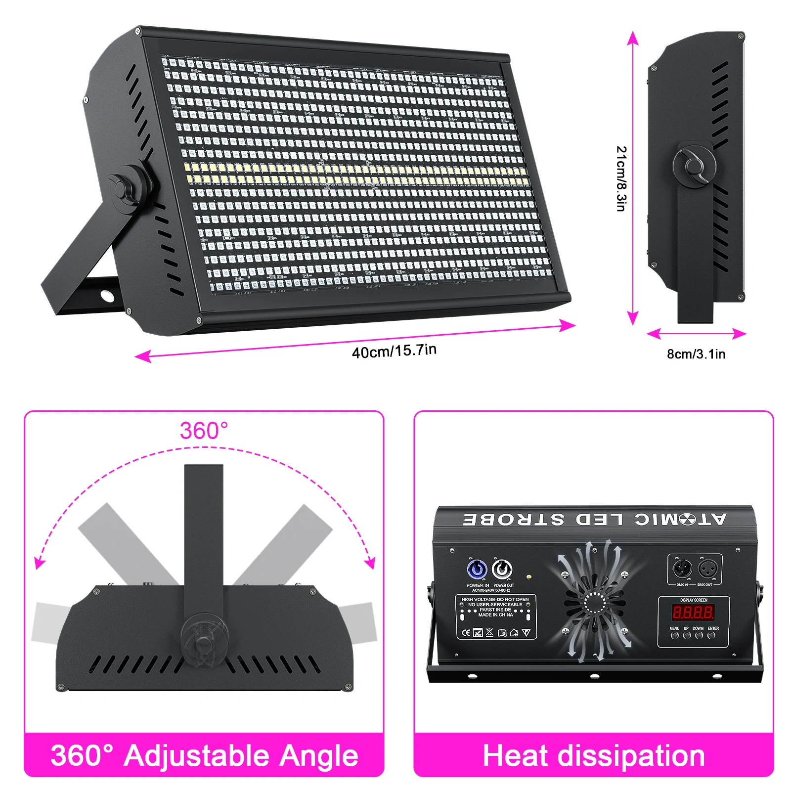 U'King 4Pcs 200W LED RGBW 48+8-Segment Strobe Lights DMX512 Wash Stage Light Uplight DJ Lights For Party Disco Wedding Bar KTV